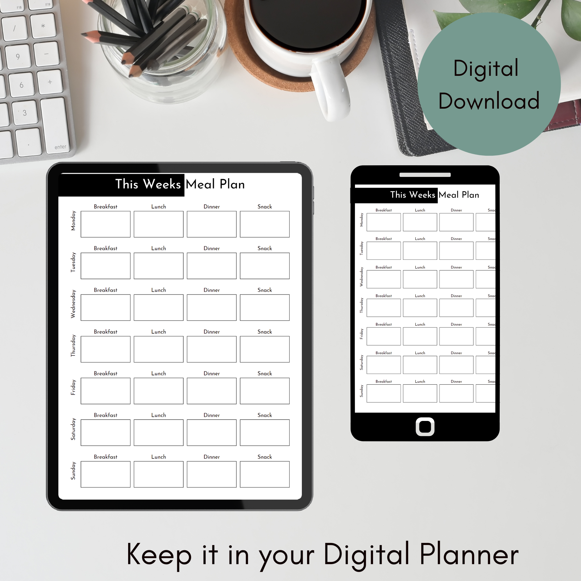 Printable Weekly Meal planner & shopping list - digital download - pri ...