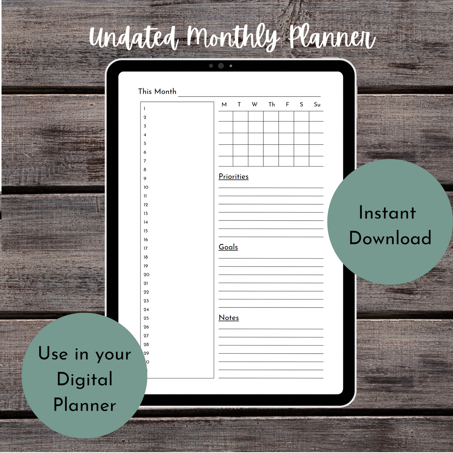 Undated Monthly Overview Planner - Printable overview on one page - Goodnotes planner - Planner Inserts - A4 - A5 - Mini Happy Planner - B6
