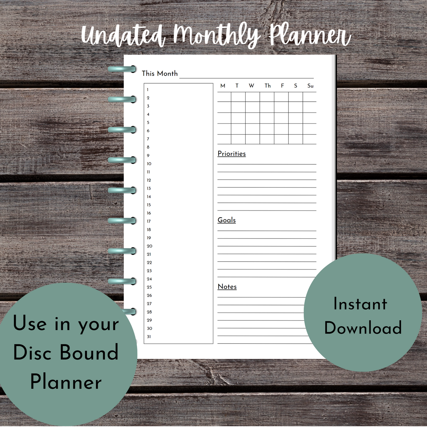 Undated Monthly Overview Planner - Printable overview on one page - Goodnotes planner - Planner Inserts - A4 - A5 - Mini Happy Planner - B6