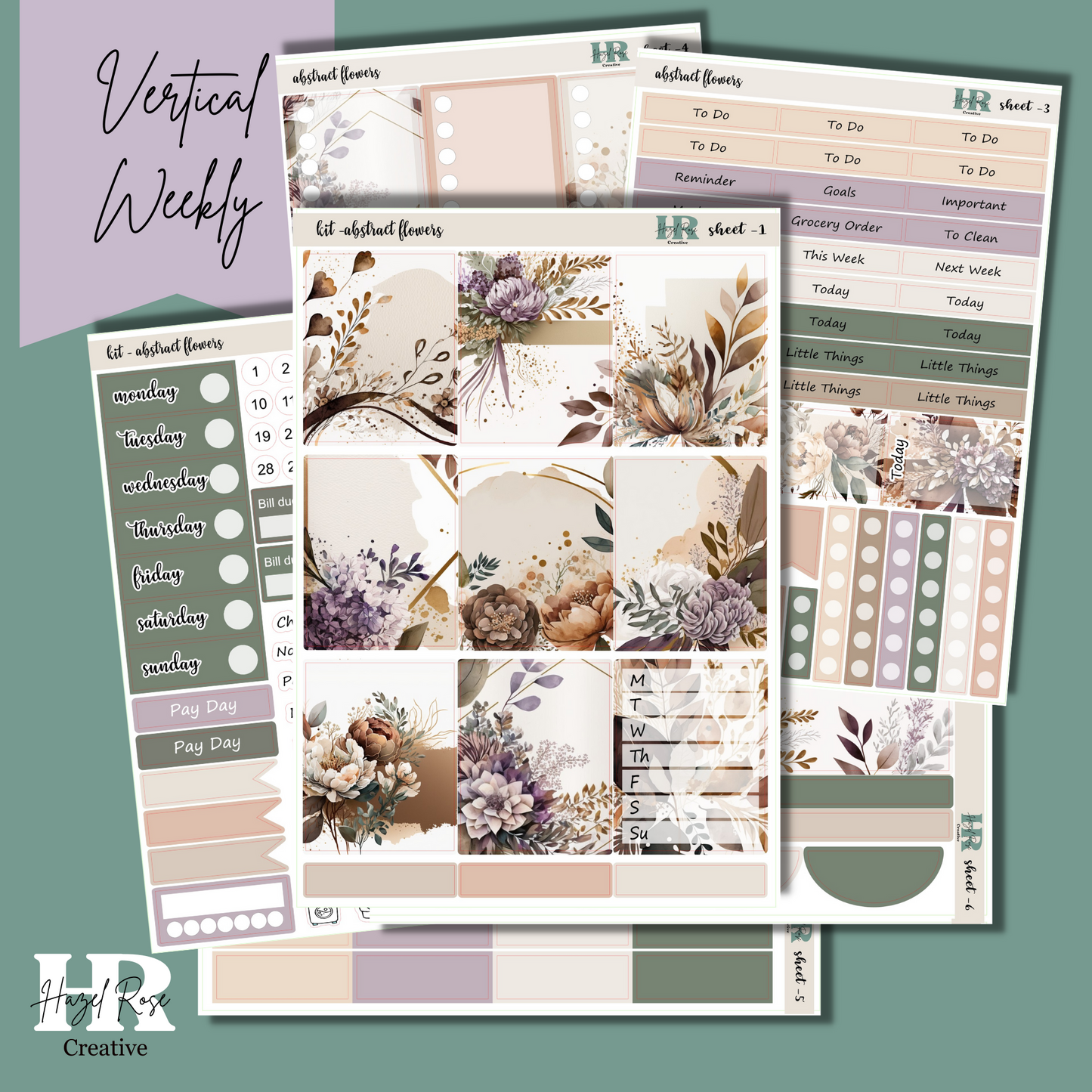 Vertical Weekly Sticker Kit - Abstract Flowers