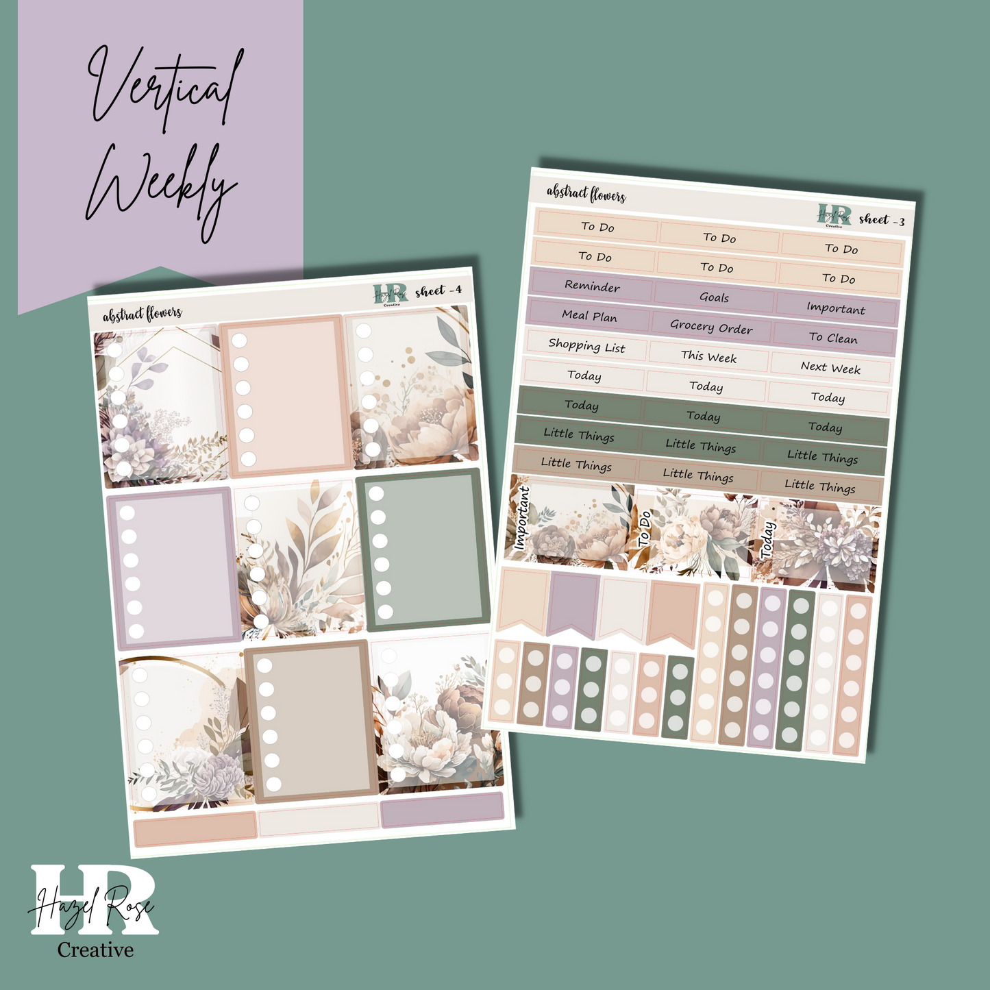Vertical Weekly Sticker Kit - Abstract Flowers