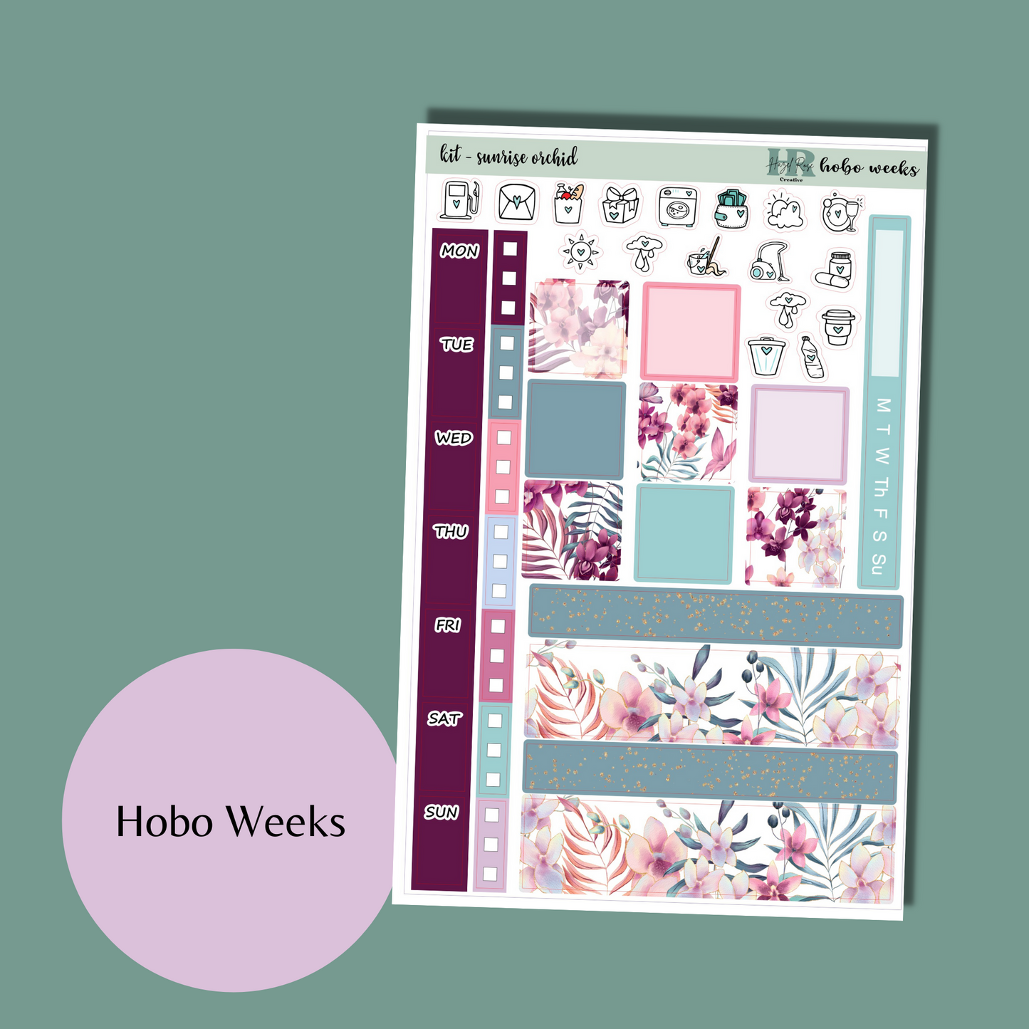 Hobo Weeks Weekly Sticker Kit - Sunrise Orchid