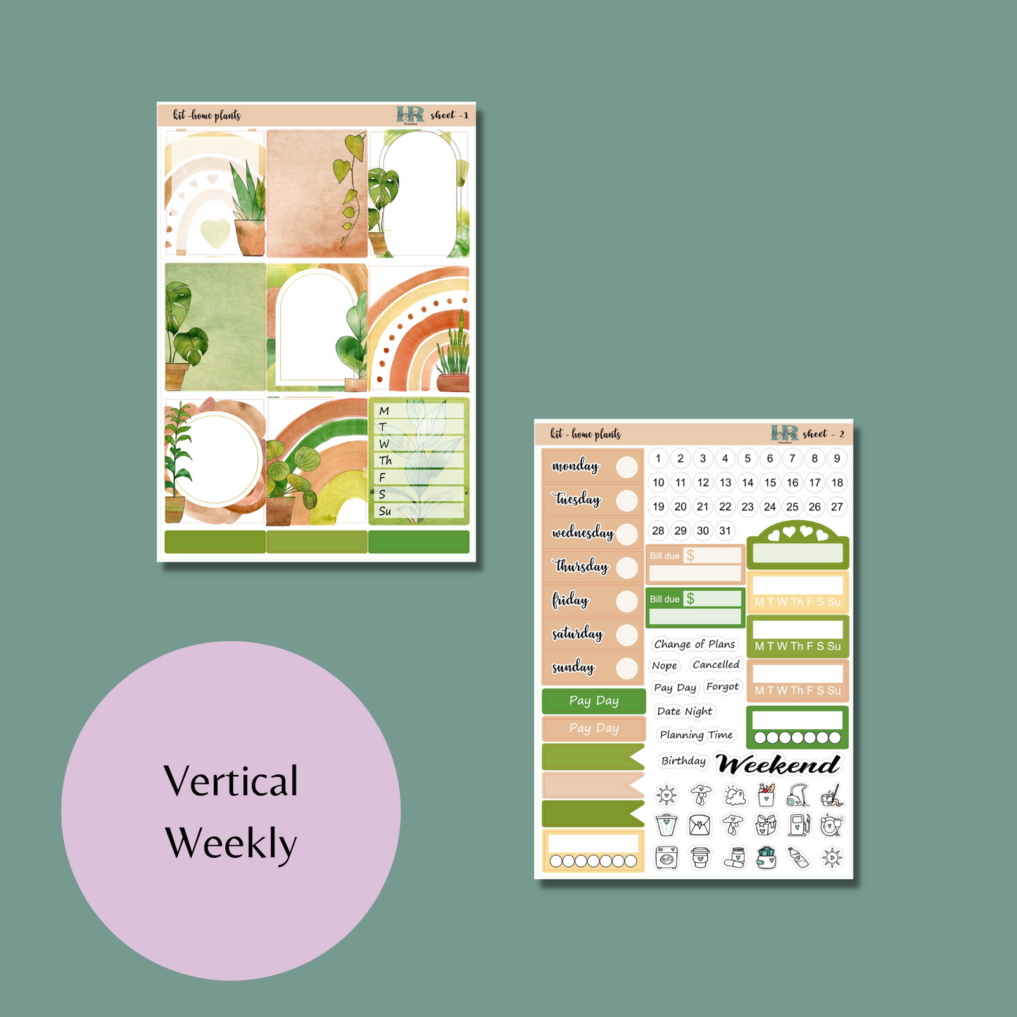 Vertical Weekly Sticker Kit - Home Plants