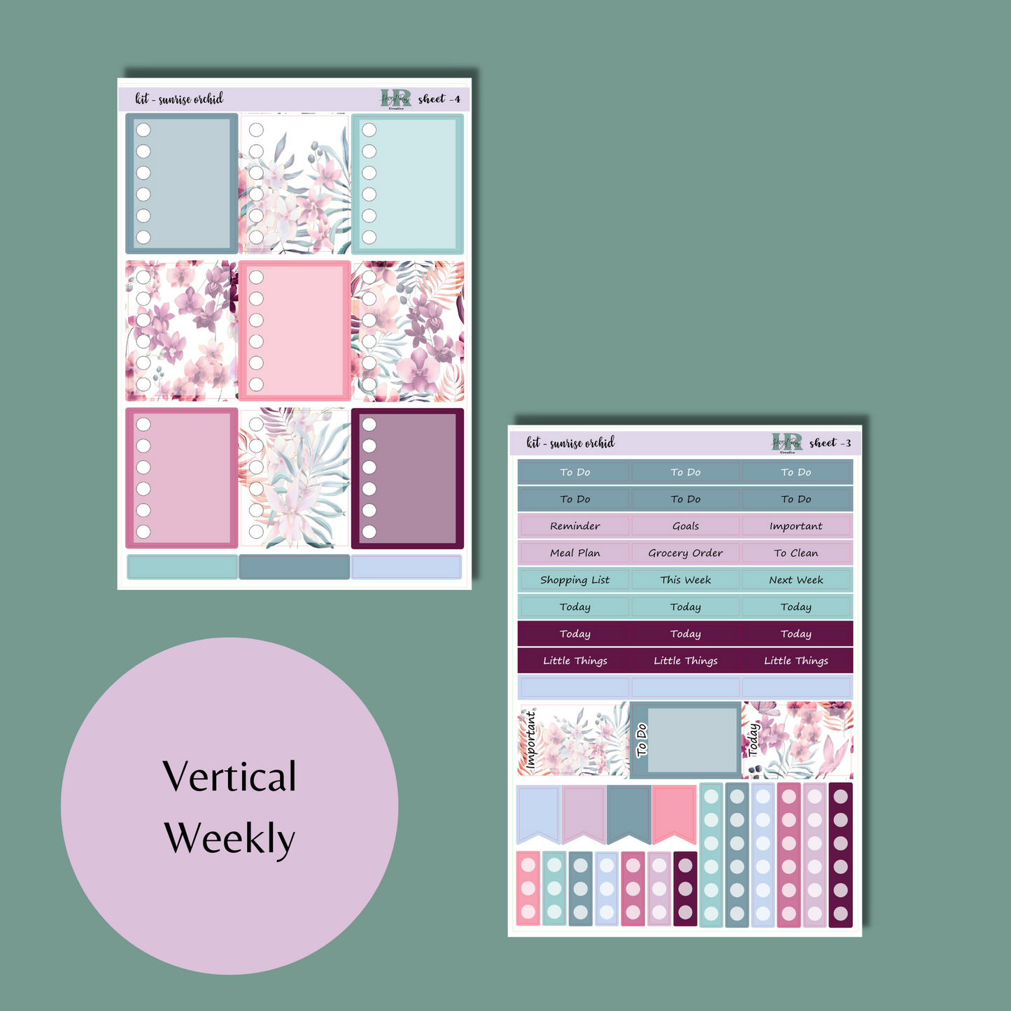 Vertical Weekly Sticker Kit - Sunrise Orchid
