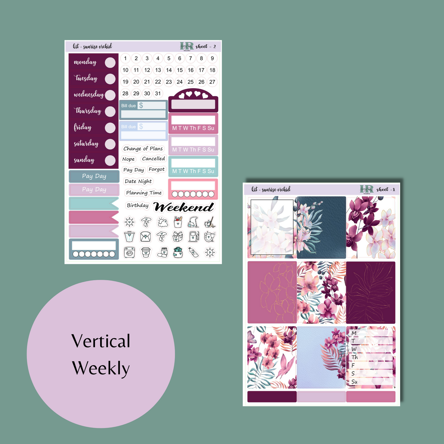 Vertical Weekly Sticker Kit - Sunrise Orchid