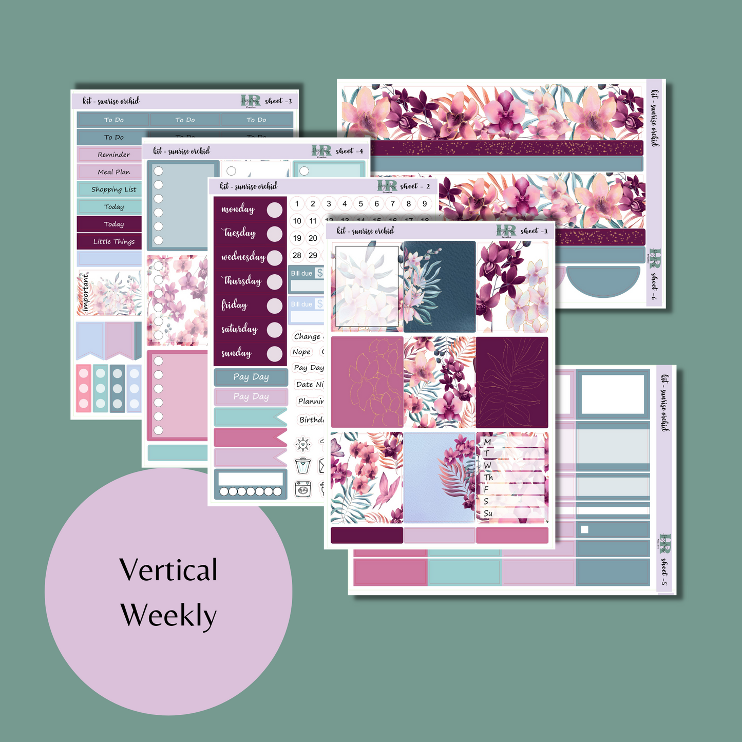 Vertical Weekly Sticker Kit - Sunrise Orchid