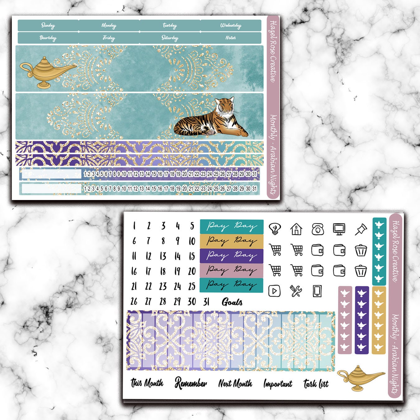 Monthly View Sticker Kit - Arabian Nights (Any Month)