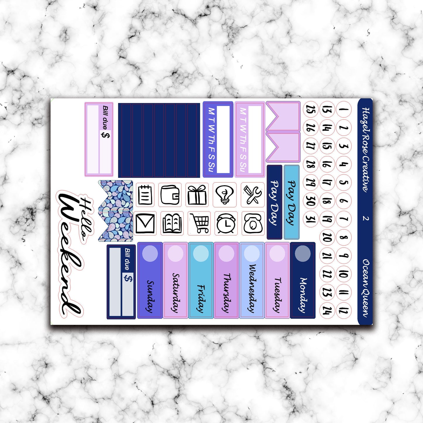 Vertical Weekly Sticker Kit - Ocean Queen