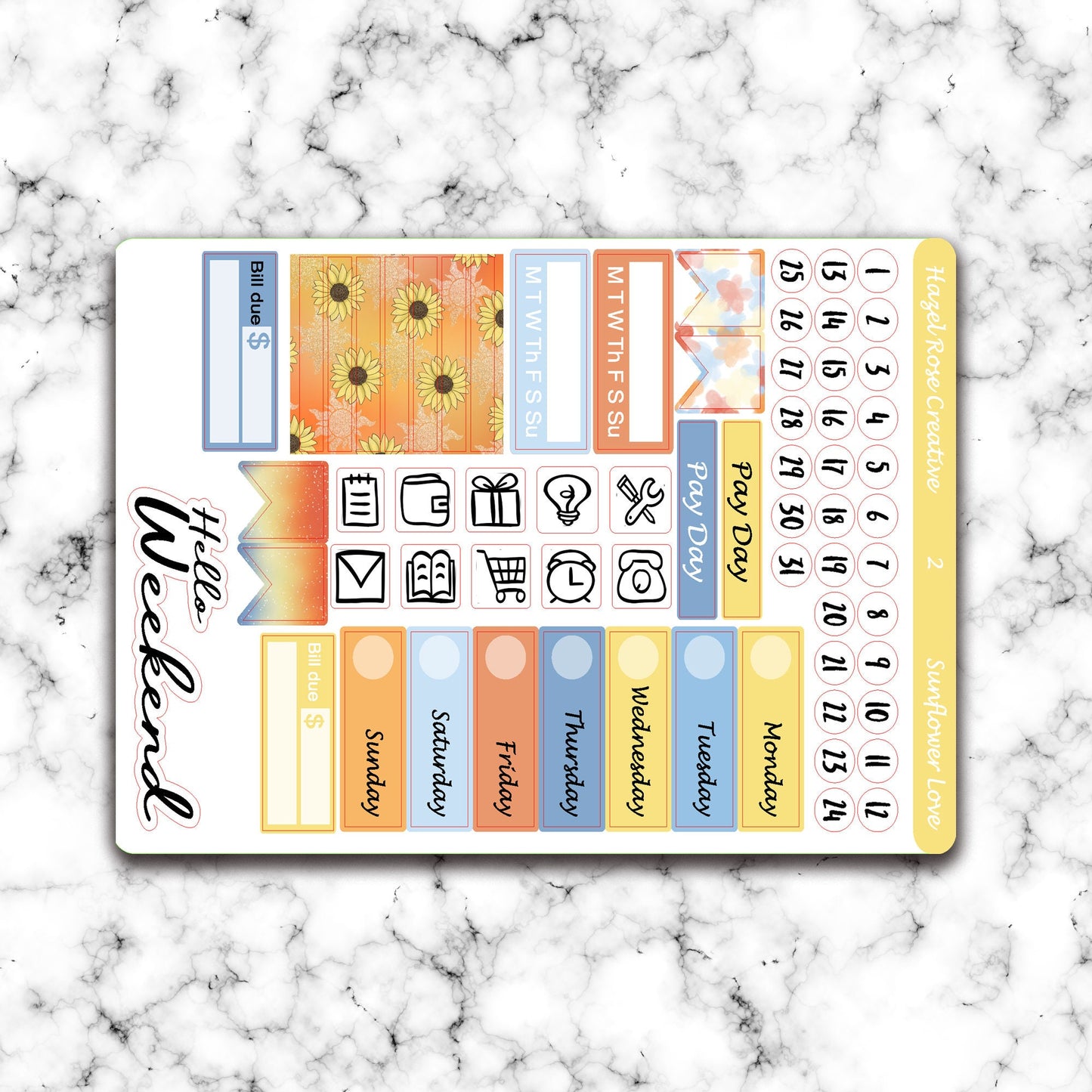 Vertical Weekly Sticker Kit - Sunflower Love