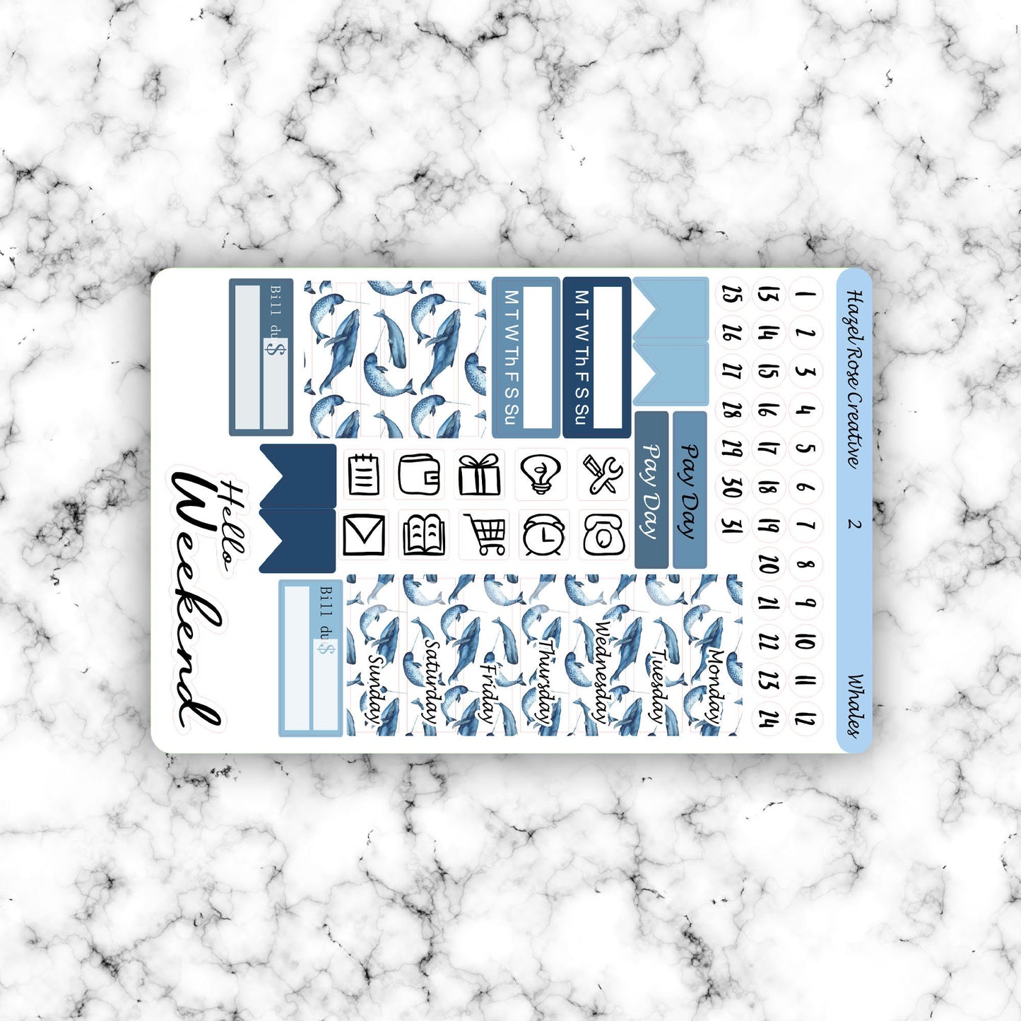 Vertical Weekly Sticker Kit - Whales