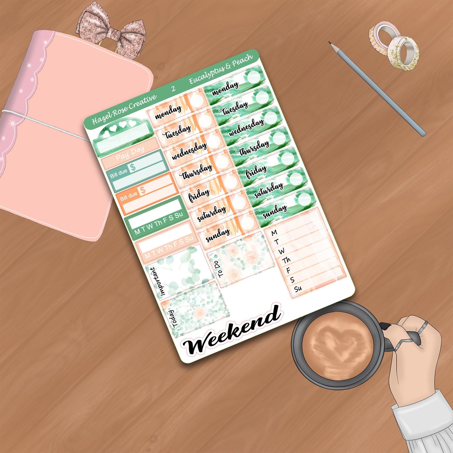 Vertical Weekly Sticker Kit - Eucalyptus & Peach