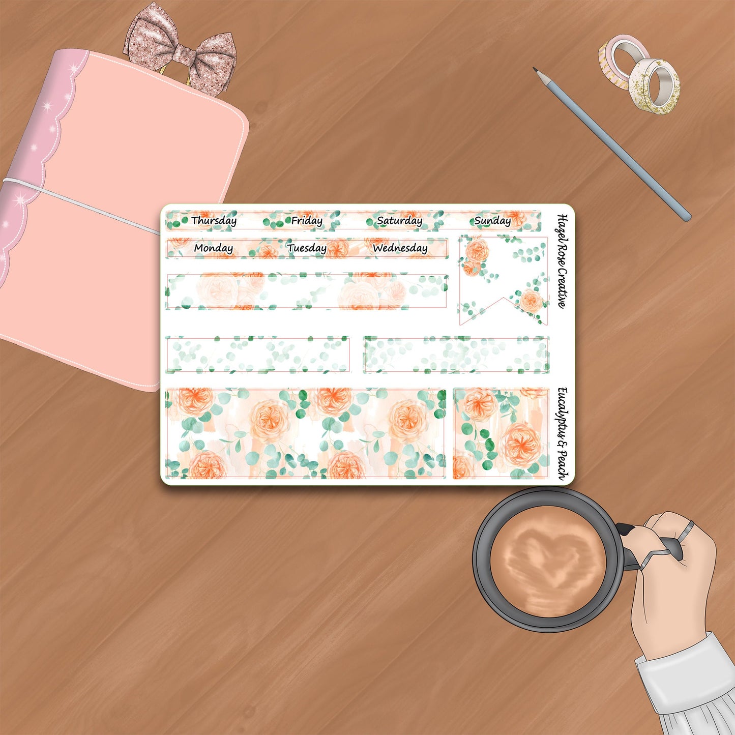 Monthly View Sticker Kit Whistle & Birch Planner- Eucalyptus and Peach