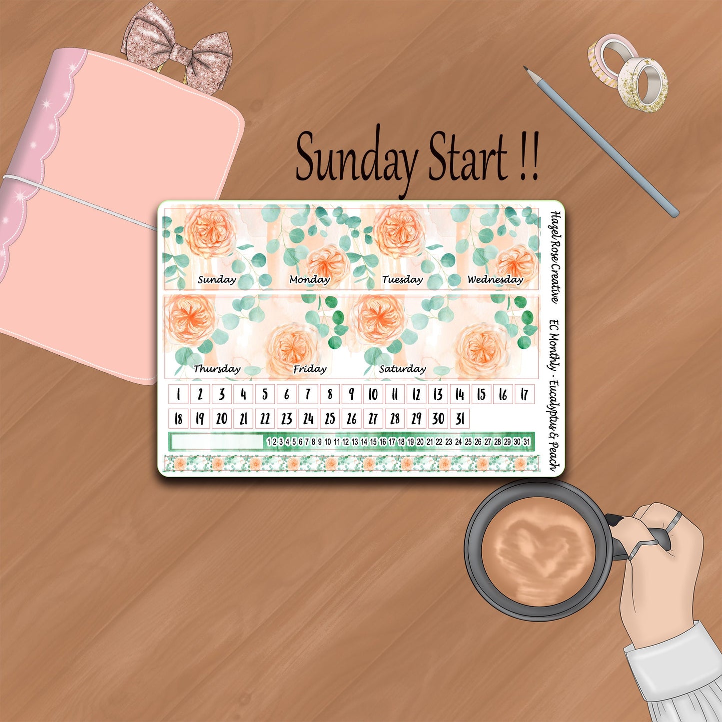 Monthly Kit Standard planner - Eucalyptus and Peach