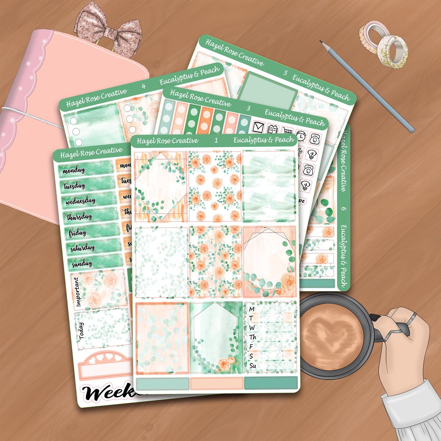 Vertical Weekly Sticker Kit - Eucalyptus & Peach