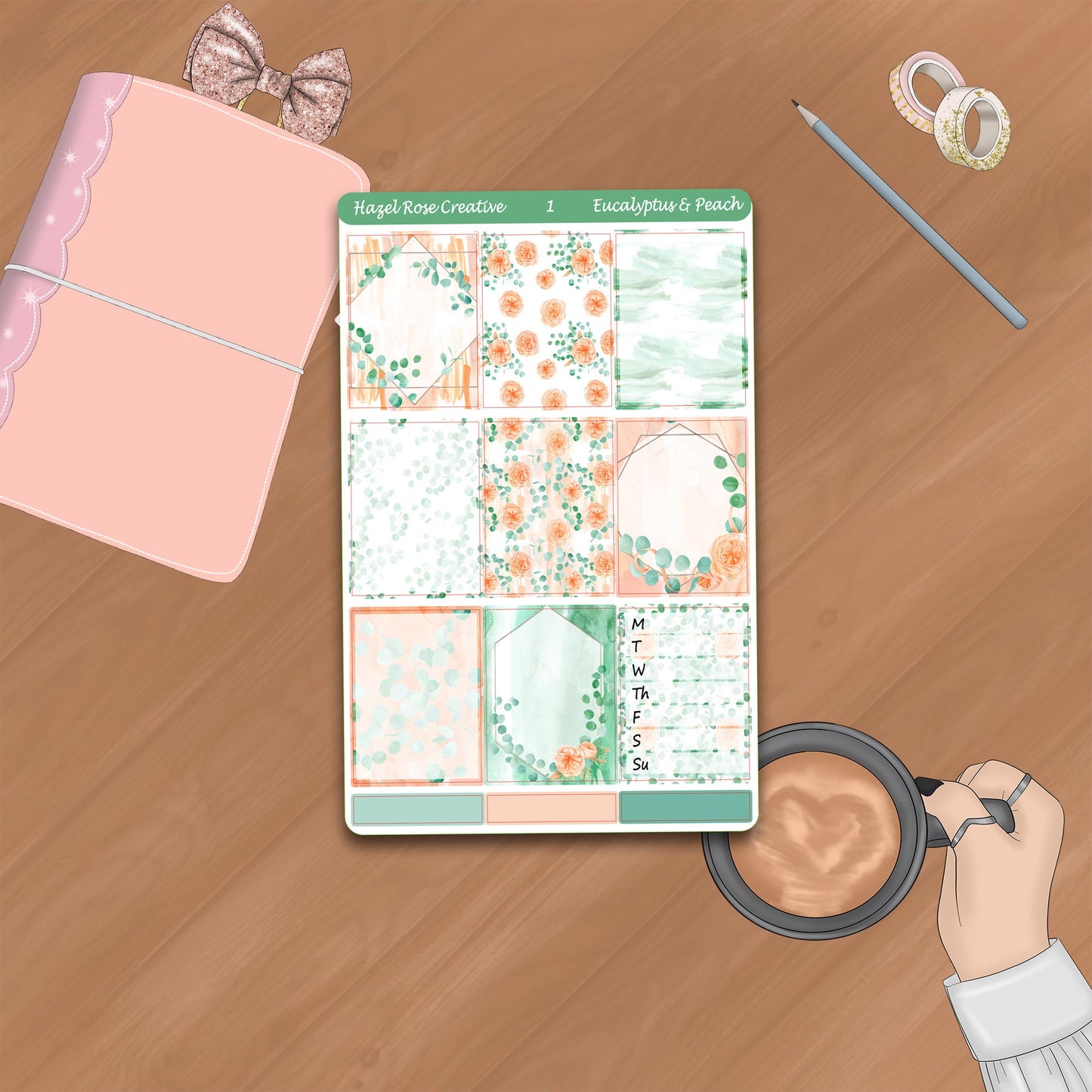 Vertical Weekly Sticker Kit - Eucalyptus & Peach