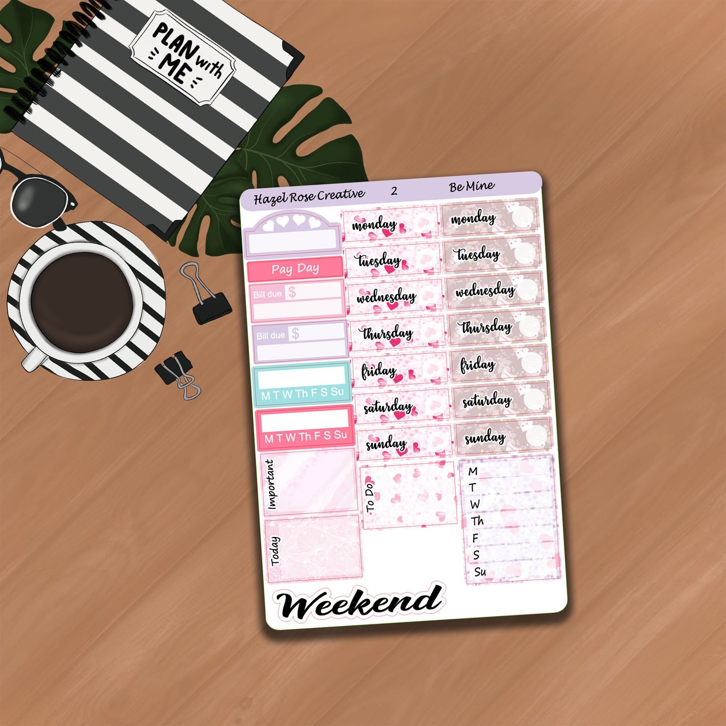 Vertical Weekly Sticker Kit - Be Mine
