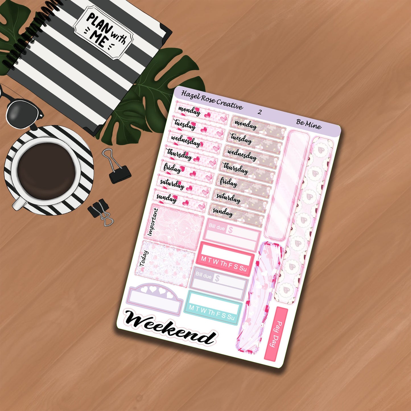 Vertical Weekly Sticker Kit - Be Mine