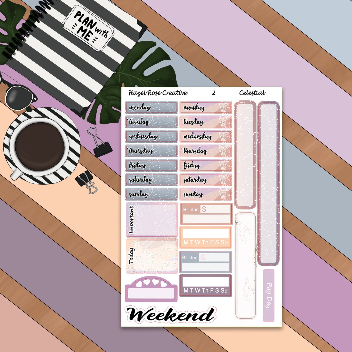 Vertical Weekly Sticker Kit - Celestial