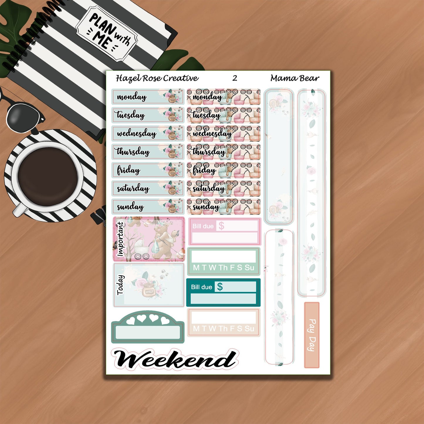 Vertical Weekly Sticker Kit - Mama Bear