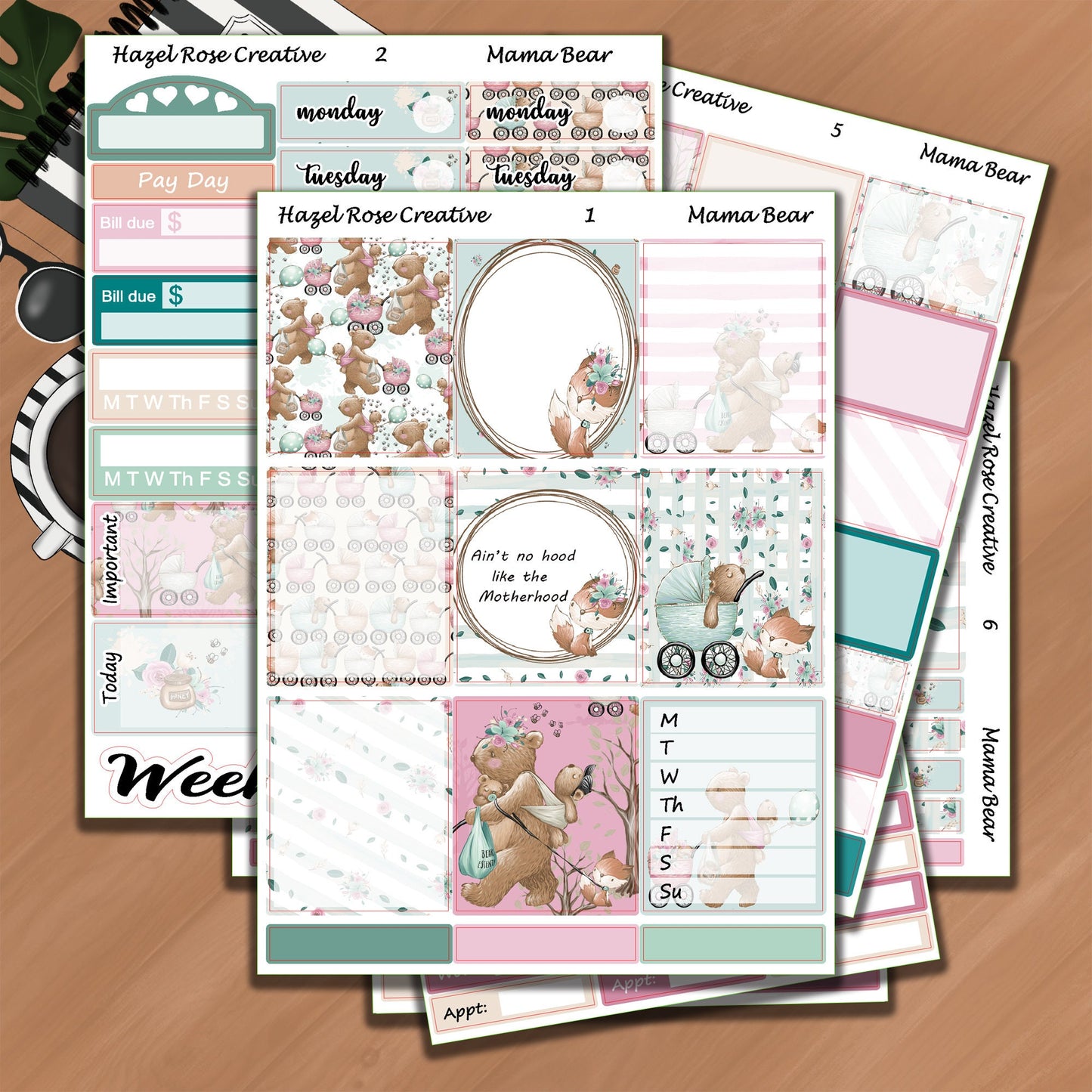 Vertical Weekly Sticker Kit - Mama Bear