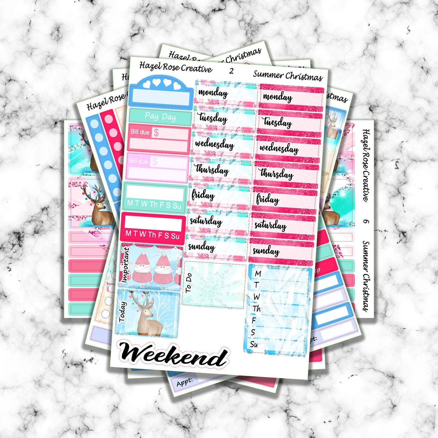 Vertical Weekly sticker kit - Summer Christmas