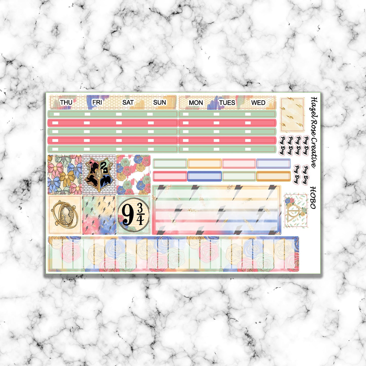 Hobo Weeks Monthly View Sticker Kit - Lightening & Roses