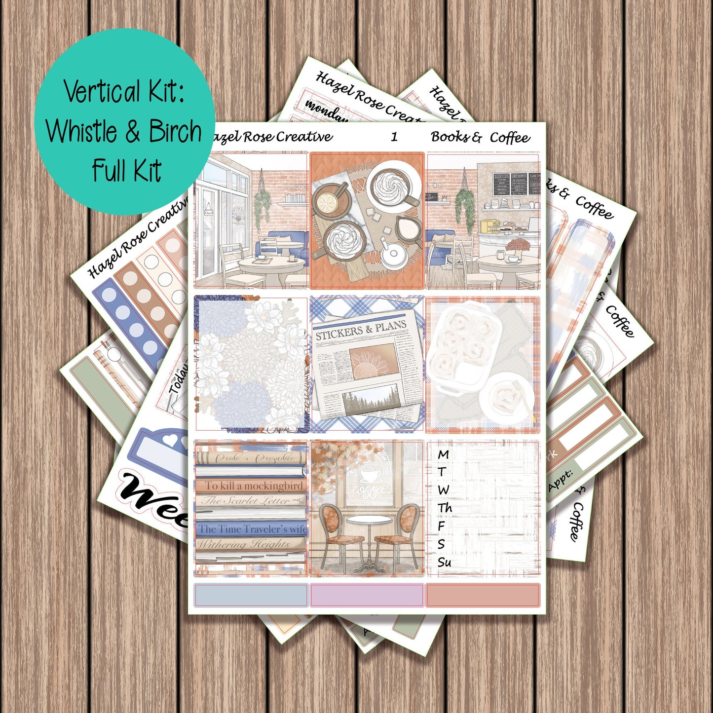 Vertical Weekly Sticker Kit - Books & Coffee