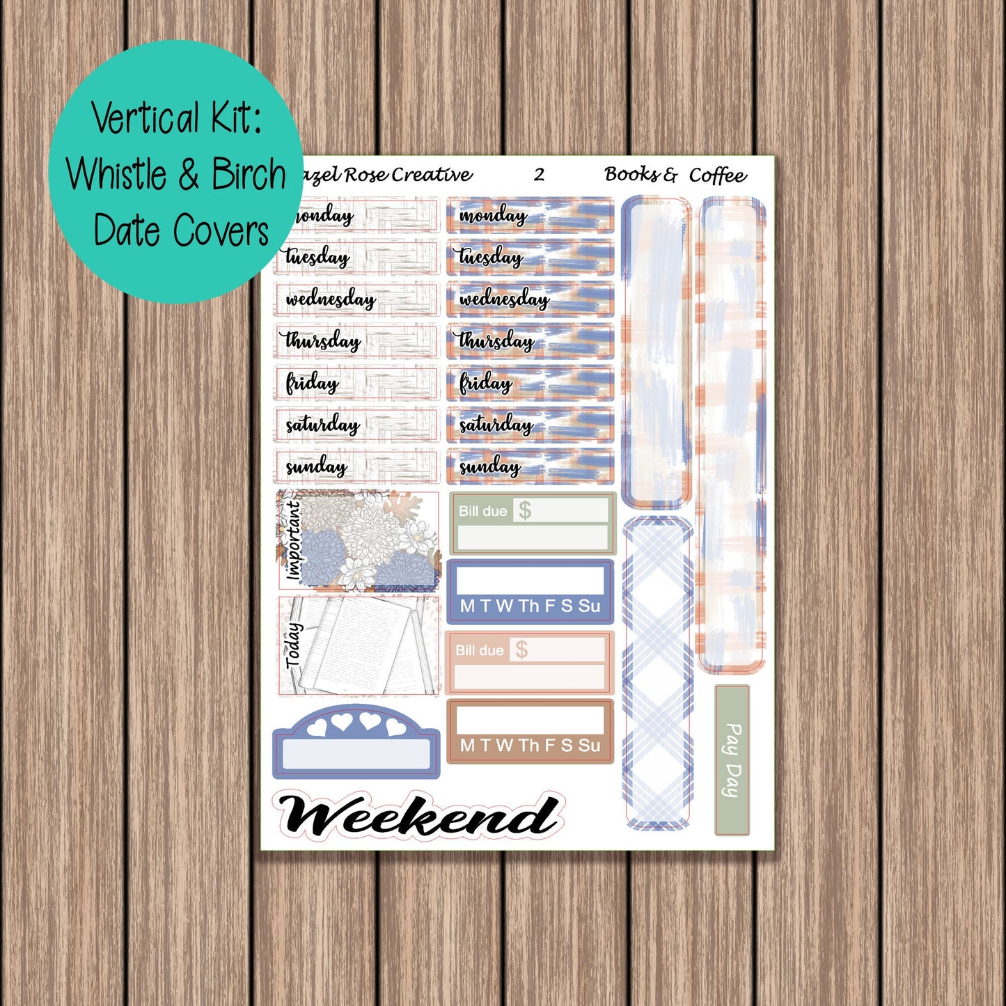 Vertical Weekly Sticker Kit - Books & Coffee