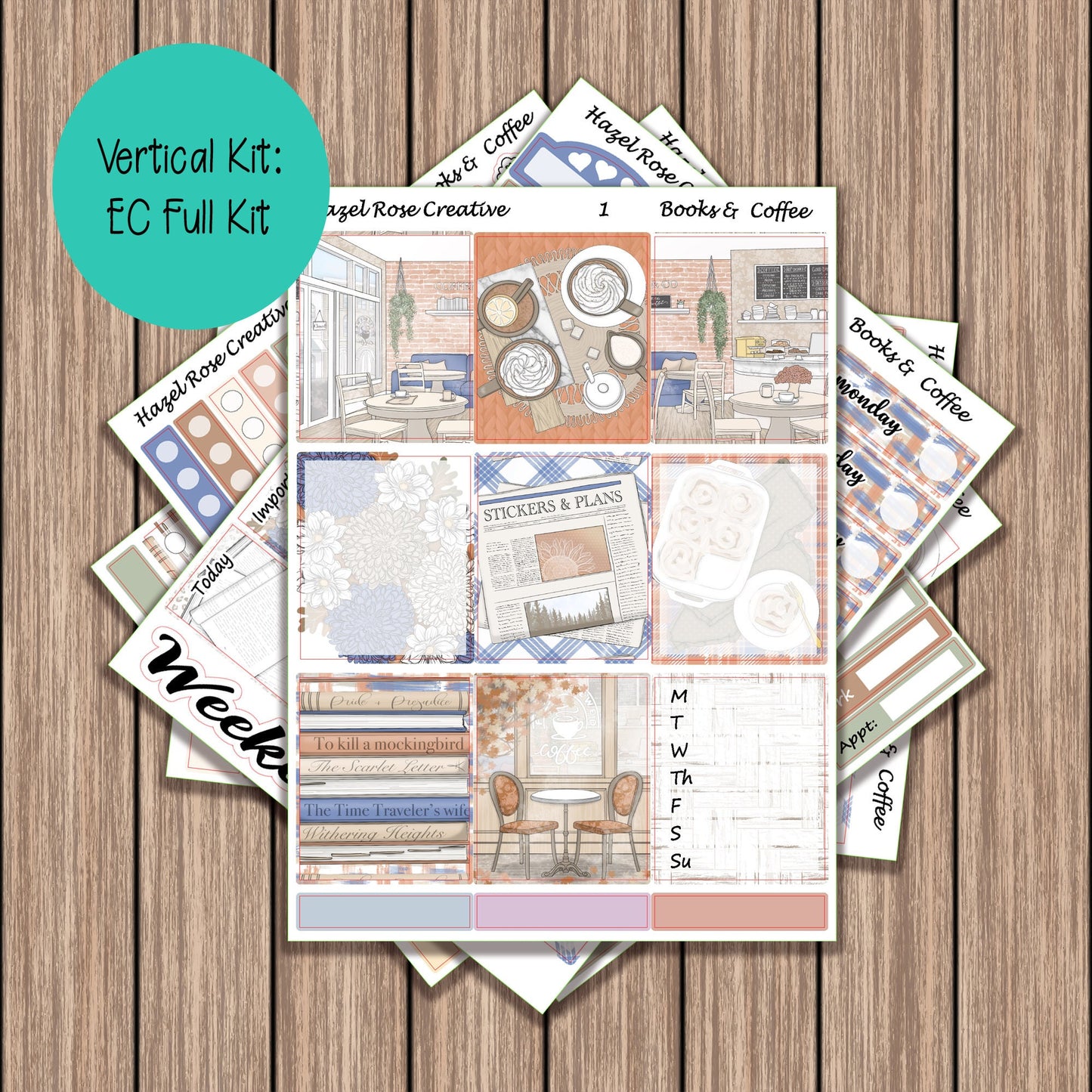 Vertical Weekly Sticker Kit - Books & Coffee