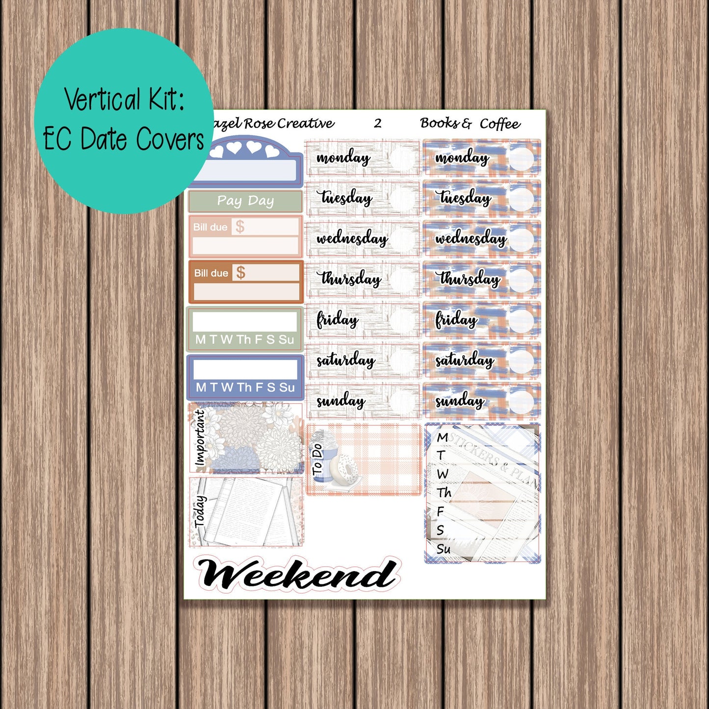 Vertical Weekly Sticker Kit - Books & Coffee