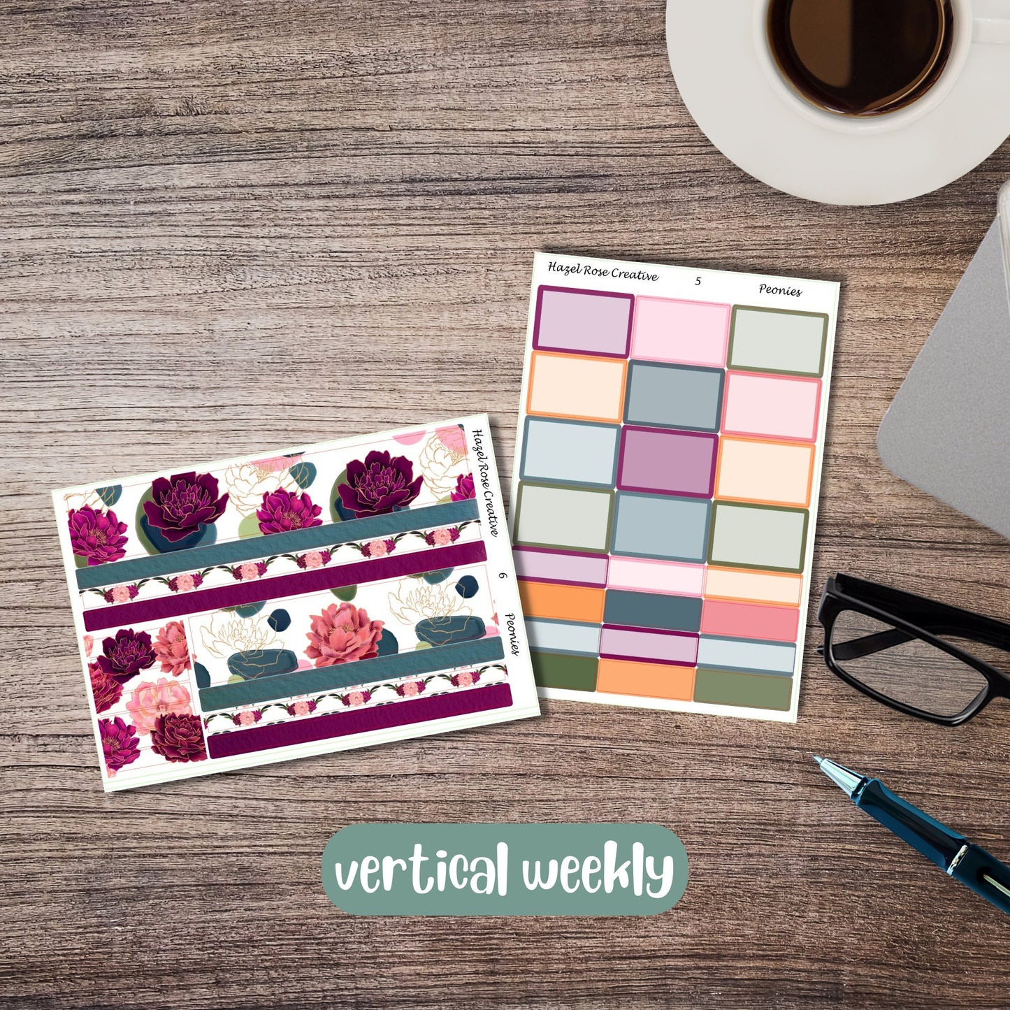 Vertical Weekly Sticker Kit - Peonies