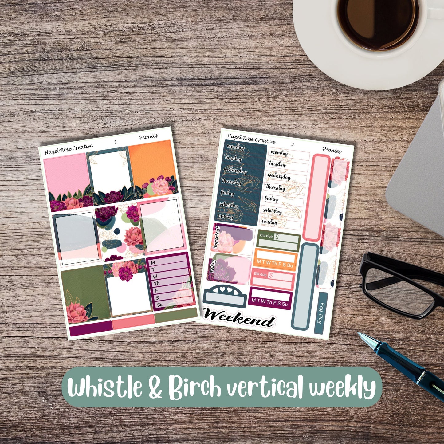 Vertical Weekly Sticker Kit - Peonies
