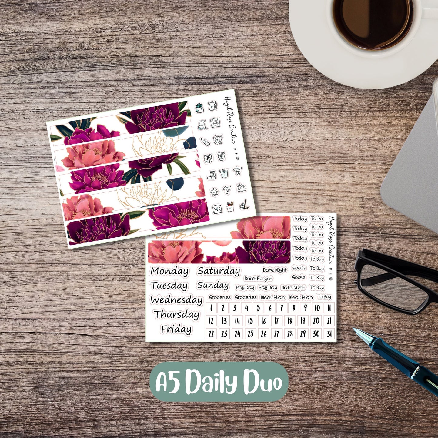 Daily Duo A5 Weekly Kit - Peonies