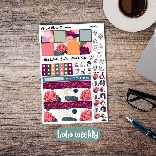 Hobonichi Weeks sticker kit - Peonies