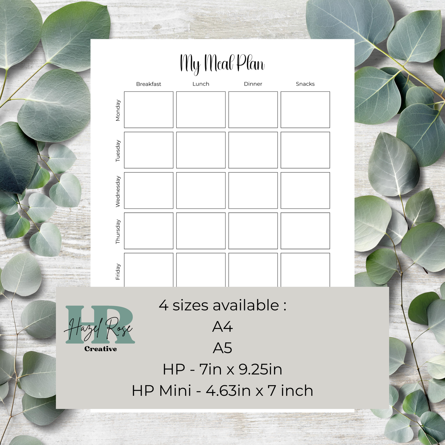 Printable Weekly Meal Planner, Meal Tracker, Printable Journal Page, Food Diary, Food Log, A4, A5, Happy Planner and Happy Planner Mini size