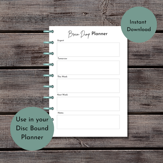 Printable Brain Dump planner - Digital Planner - Goodnotes planner - Planner Inserts - A4 - A5 - Mini Happy Planner - B6