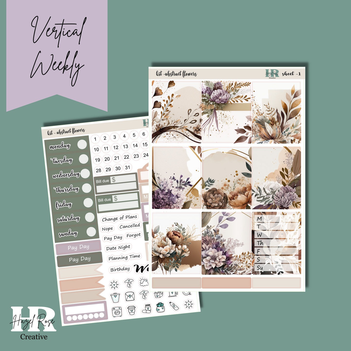 Vertical Weekly Sticker Kit - Abstract Flowers
