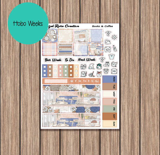 Hobo Weeks Weekly Sticker Kit - books & coffee