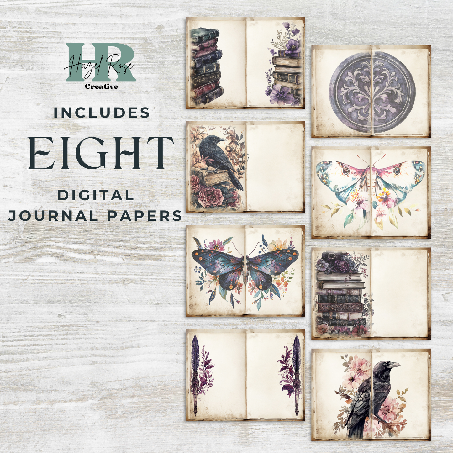 Raven Junk Journal Digital Paper, Digital Journal Pages, Printable Ephemera, Paper Craft, Collage Sheet 11 x 8.5 (Copy)