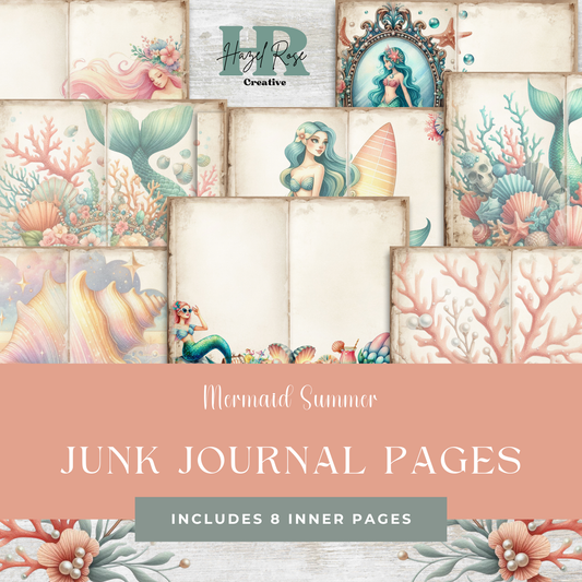 Mermaid Summer Junk Journal Digital Paper, Digital Journal Pages, Printable Ephemera, Paper Craft, Collage Sheet 11 x 8.5