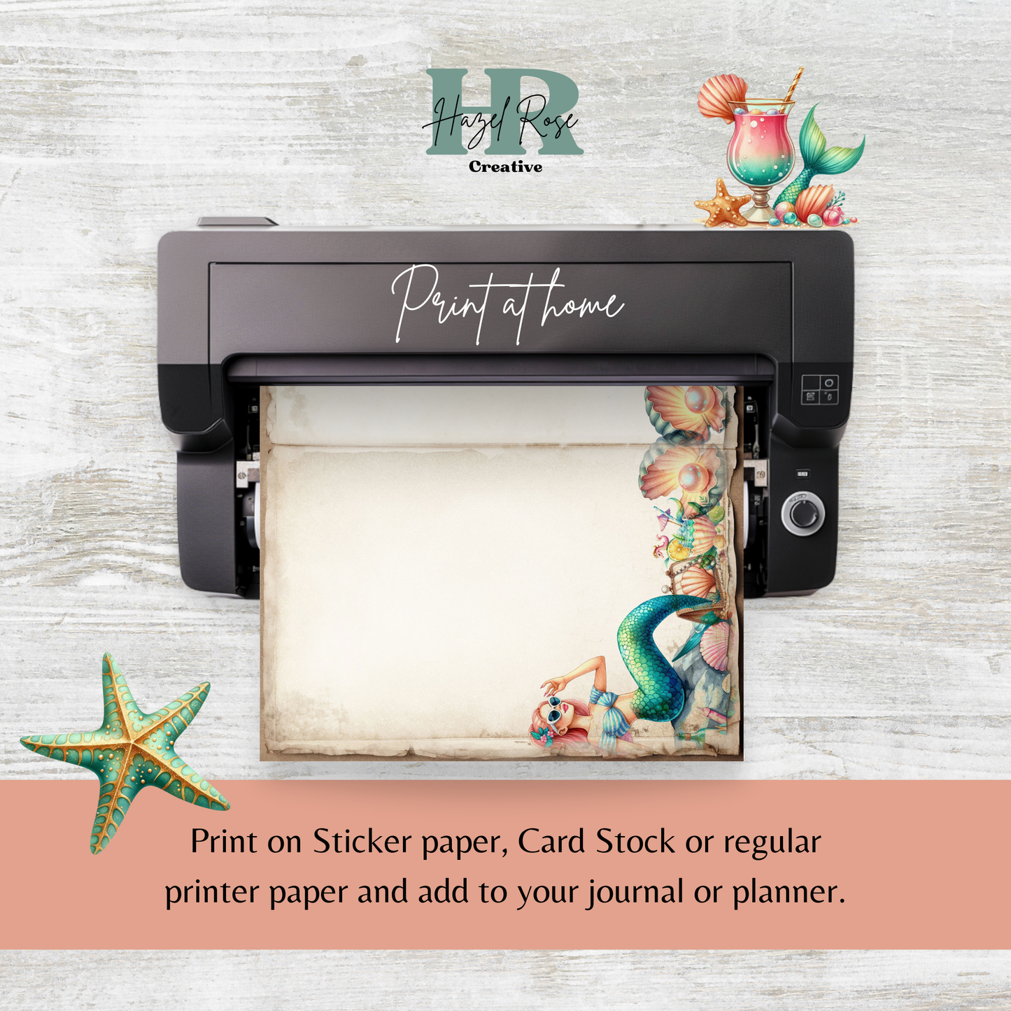 Mermaid Summer Junk Journal Digital Paper, Digital Journal Pages, Printable Ephemera, Paper Craft, Collage Sheet 11 x 8.5