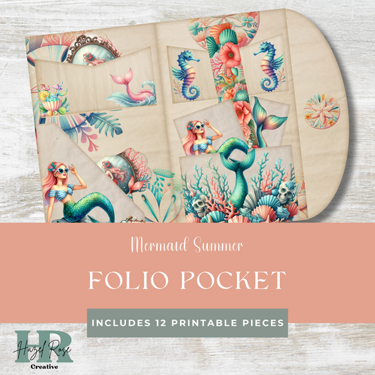 Mermaid Summer Junk Journal Folio Pocket, Mix and Match collection, Digital, Printable Ephemera, Paper Craft, Collage Sheet 11 x 8.5