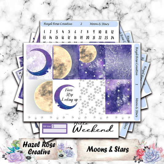 Vertical Weekly Sticker Kit  - Moon & Stars