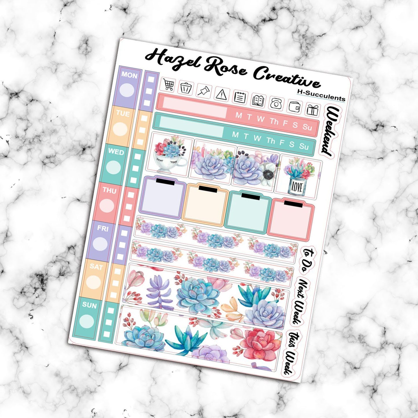Hobo Weeks Weekly Sticker Kit - Succulents