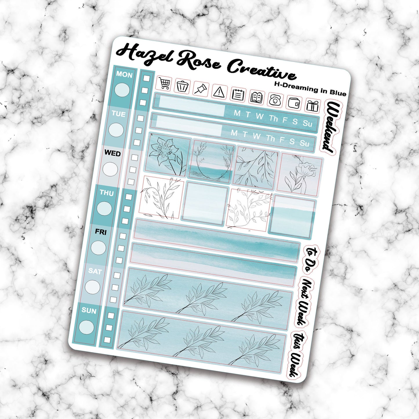 Hobo Weeks Weekly Sticker Kit - Dreaming in Blue