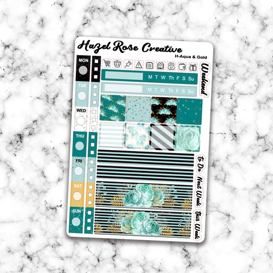 Hobo Weeks Weekly Sticker Kit - Aqua & Gold