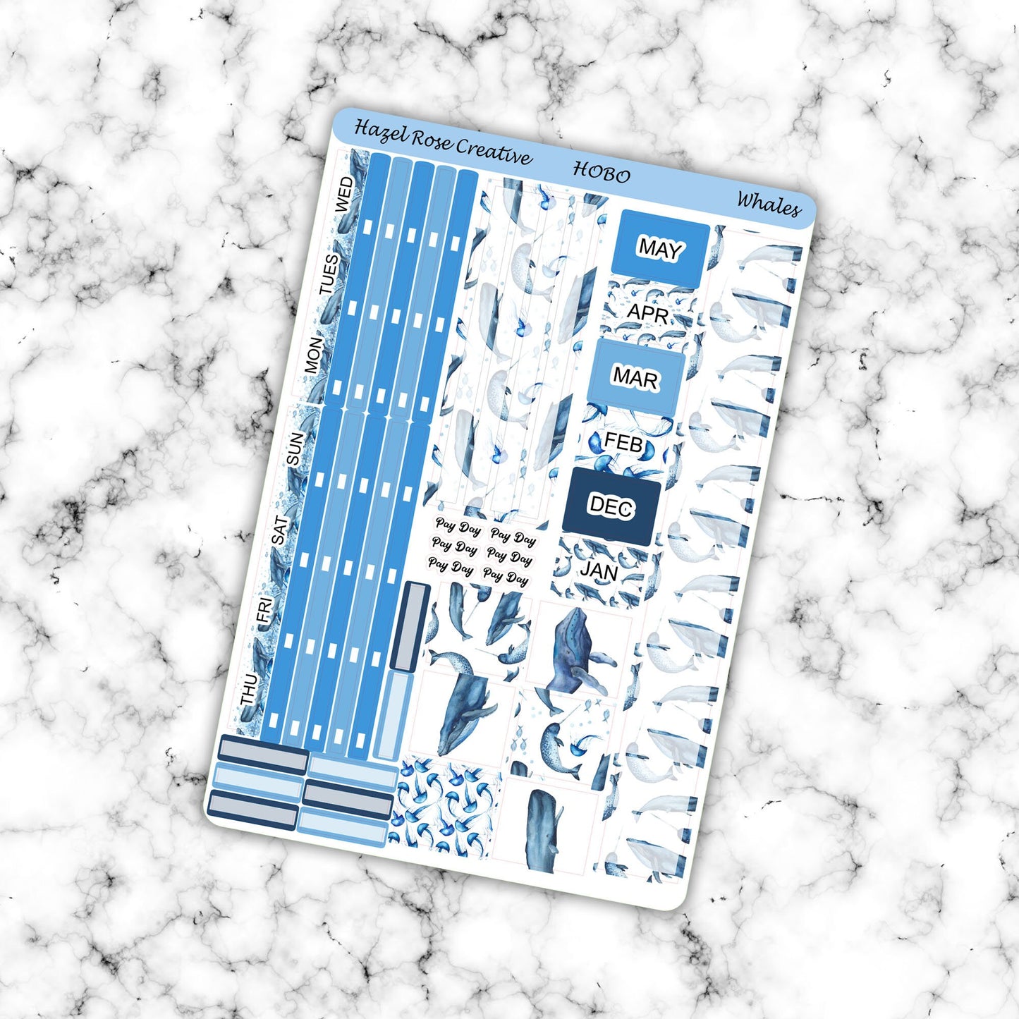 Hobo Weeks Monthly View Sticker Kit - Whales