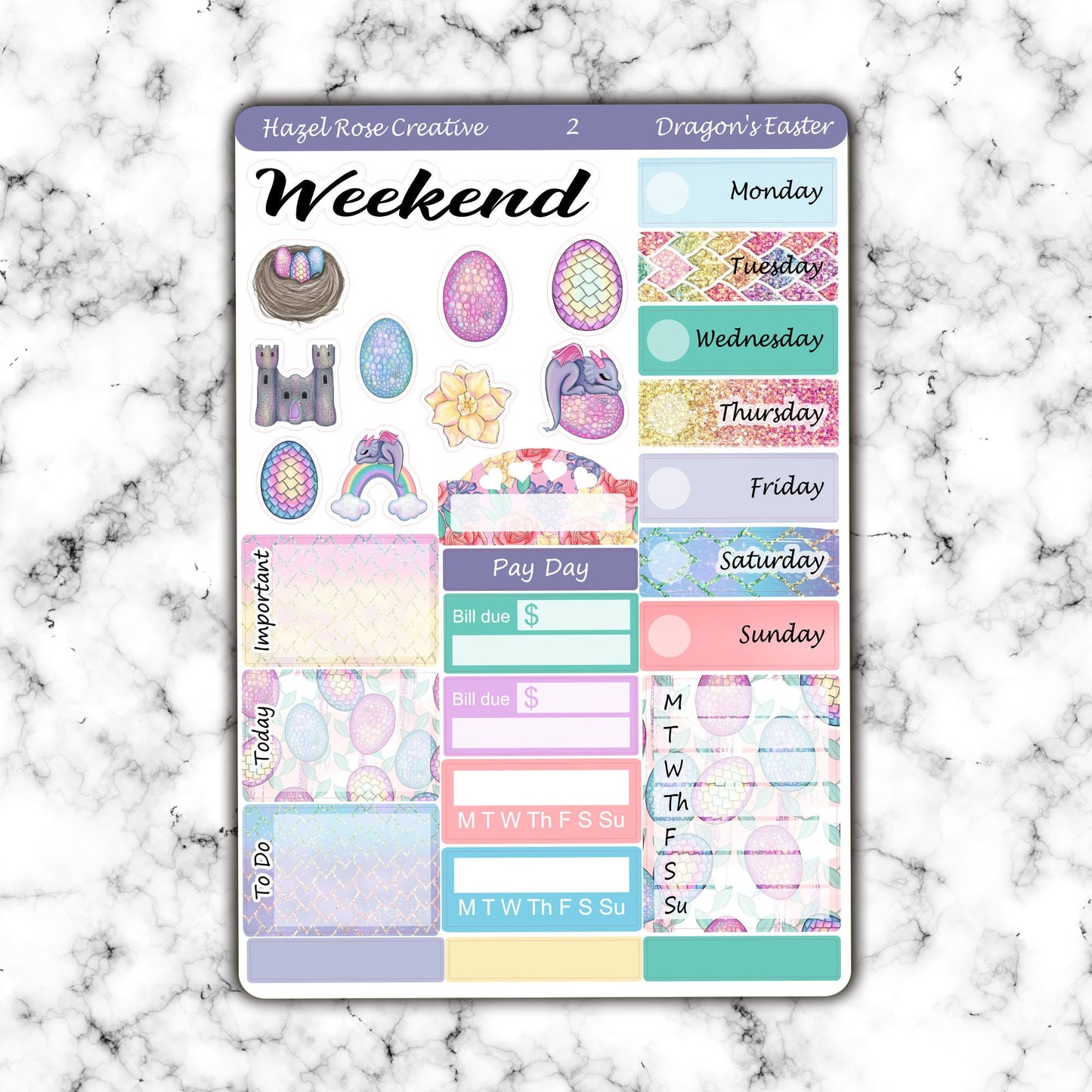 Vertical Weekly Sticker Kit  - Easter Dragon
