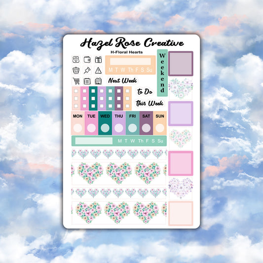 Hobo Weeks Weekly Sticker Kit - Floral Hearts