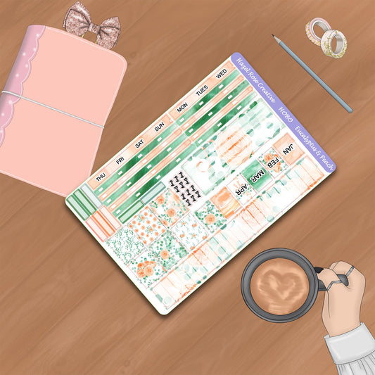 Hobo Weeks Monthly View Sticker Kit - Eucalyptus & Peach